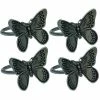 Dark Gray Flutter Spring Butterfly Brass Metal Napkin Rings (Set of 4) by Manor Luxe
