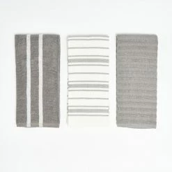Grey Multi Stripe 100% Cotton Kitchen Towels (3 Piece Set) by NAUTICA