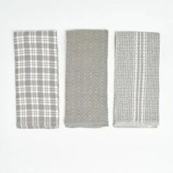 Grey Plaid 100% Cotton Kitchen Towels (3 Piece Set) by NAUTICA
