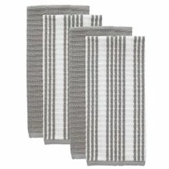 T-fal Grey Solid and Stripe Cotton Waffle Terry Kitchen Towel (Set of 4) by RITZ