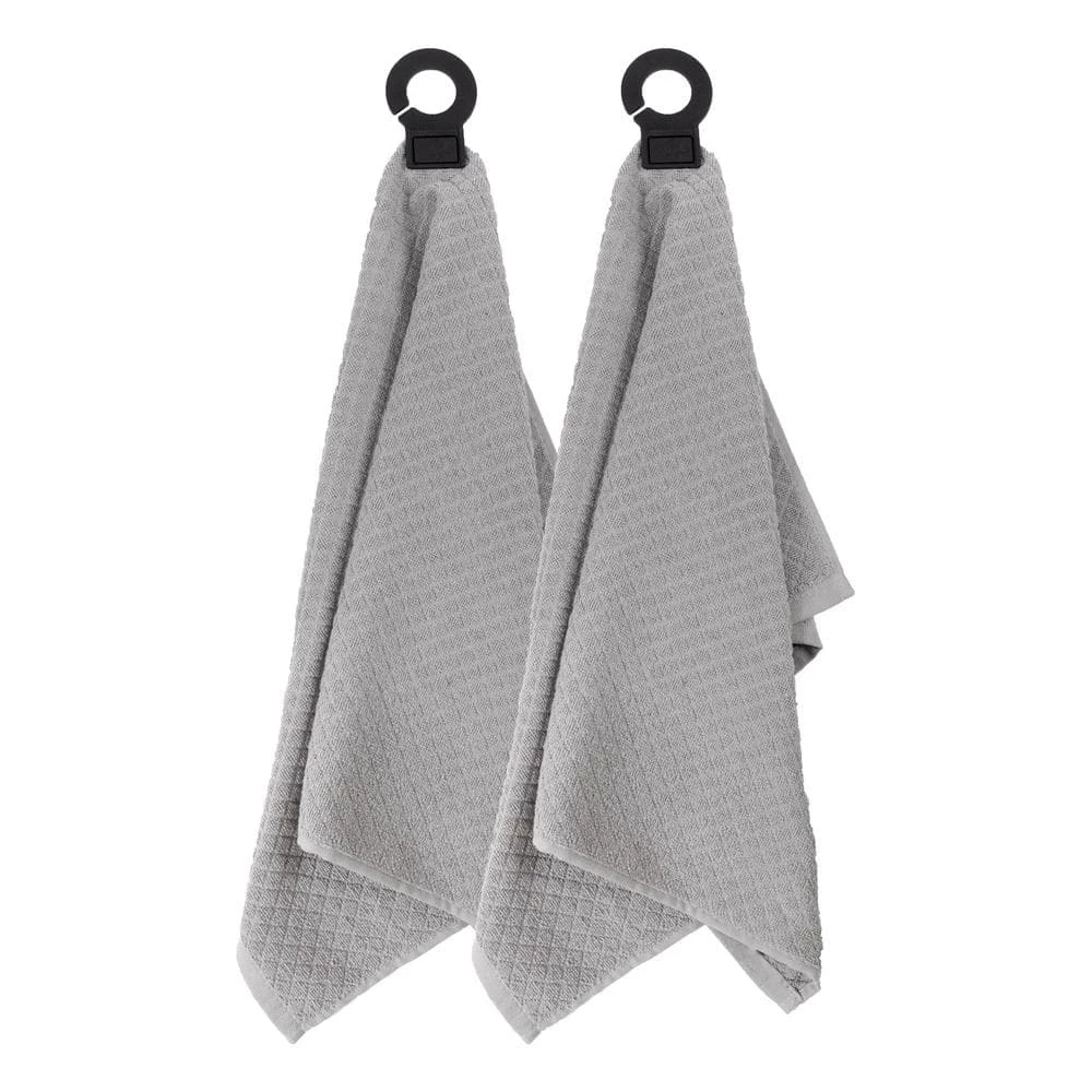 Hook and Hang Gray Woven Cotton Kitchen Towel (Set of 2) by RITZ 3 Hook and Hang Gray Woven Cotton Kitchen Towel (Set of 2) by RITZ