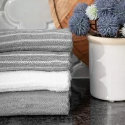 Gray Cotton Terry Horizontal Stripe Bar Mop Kitchen Towel Set of 4 by RITZ -Table Linens Shop grays ritz kitchen towels 90456 1f 1000