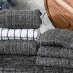 Terry Plaid Cotton Kitchen Towel and Dish Cloth Graphite Set of 3-Towels and 3-Dish Cloths by RITZ -Table Linens Shop grays ritz kitchen towels 95511a 44 1000
