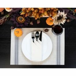 19 in. x 13 in. Grey Stripe Chambray Reversible PVC and Polyester Woven Indoor Outdoor Placemats (Set of 12) by RITZ -Table Linens Shop grays ritz placemats 71413 31 1000