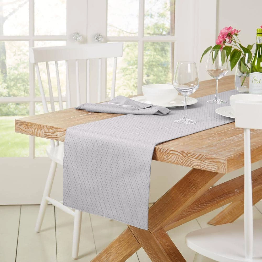 McKenna 15 in. W x 90 in. L Dove Grey Solid Polyester Table Runner by TOWN & COUNTRY LIVING 4 McKenna 15 in. W x 90 in. L Dove Grey Solid Polyester Table Runner by TOWN & COUNTRY LIVING - Image 2