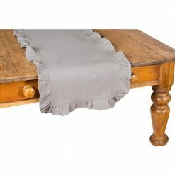 16 in. x 36 in. Ruffle Trim Solid Taupe Table Runner, Gray by Xia Home Fashions