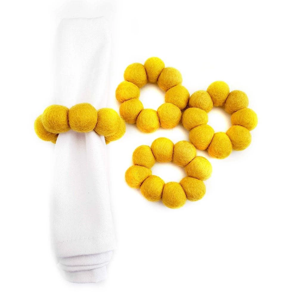Pure Mustard Felt 1-Strand Napkin Rings (Set of 4) by Global Crafts 3 Pure Mustard Felt 1-Strand Napkin Rings (Set of 4) by Global Crafts