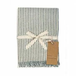 Amelia 14 in. W x 1 in. L Green Striped Cotton Table Runner Dull Green Striped Placemats (Set of 8) by HomeRoots