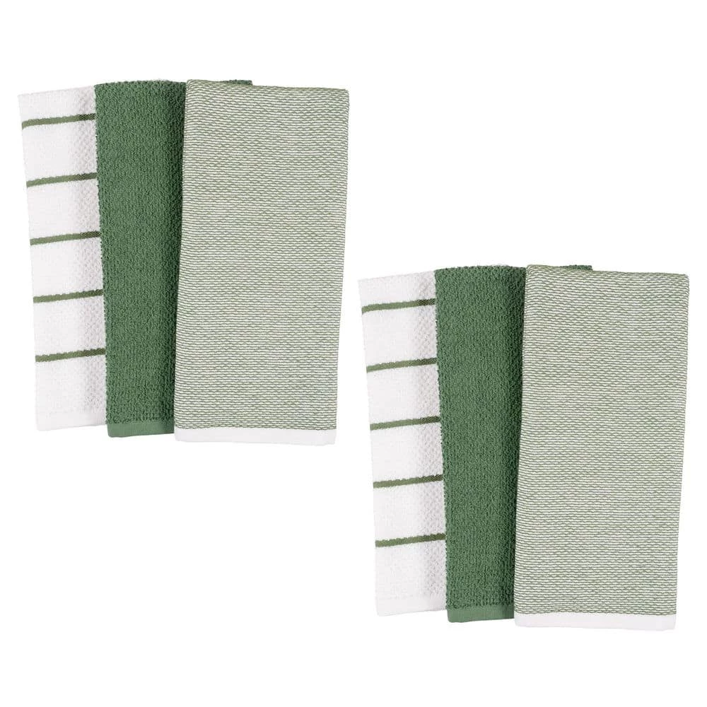 Ayesha Curry Mixed Utility Kitchen Towel Set of 6, Absorbent, Perfect for Spills, Drying Dishes, and Cooking, Green by KAF HOME 4 Ayesha Curry Mixed Utility Kitchen Towel Set of 6, Absorbent, Perfect for Spills, Drying Dishes, and Cooking, Green by KAF HOME - Image 2