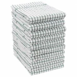 Set of 10 Grid Terry Kitchen Towels, 20 x 30 in., 100% Cotton, Ultra Absorbent Terry Dish Towels, Green by KAF HOME
