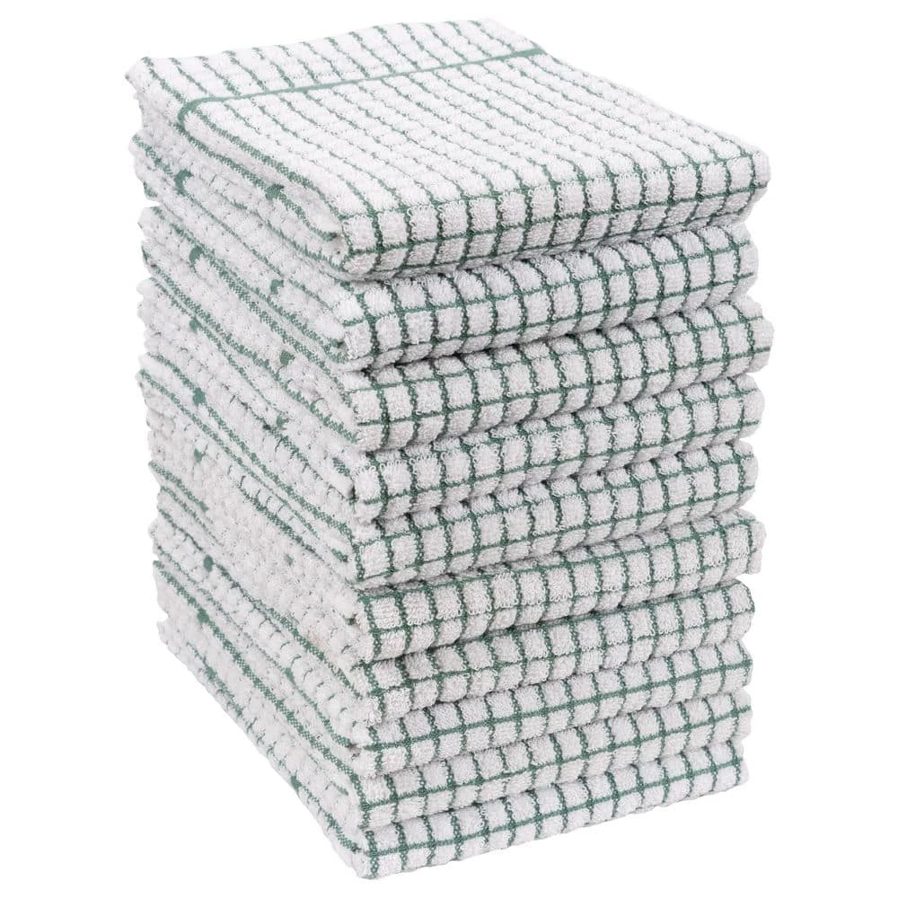Set of 10 Grid Terry Kitchen Towels, 20 x 30 in., 100% Cotton, Ultra Absorbent Terry Dish Towels, Green by KAF HOME 3 Set of 10 Grid Terry Kitchen Towels, 20 x 30 in., 100% Cotton, Ultra Absorbent Terry Dish Towels, Green by KAF HOME
