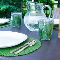 Fishnet 17 in. x 12 in. Emerald PVC Covered Jute Oval Placemat (Set of 6) by Kraftware -Table Linens Shop greens kraftware placemats 35446 31 1000