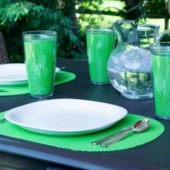 Fishnet 17 in. x 12 in. Lime Green PVC Covered Jute Oval Placemat (Set of 6) by Kraftware -Table Linens Shop greens kraftware placemats 37646 31 1000