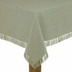 Homespun Fringed 52 in. x 70 in Sage 100% Cotton Tablecloth by Lintex