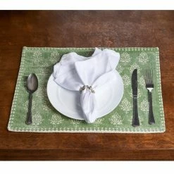 Fairytale 19 in. x 13 in. Damask Green Motif Bordered Cotton Placemats (Set of 4) by LR Home -Table Linens Shop greens lr home placemats speci04712mdg1117 31 1000