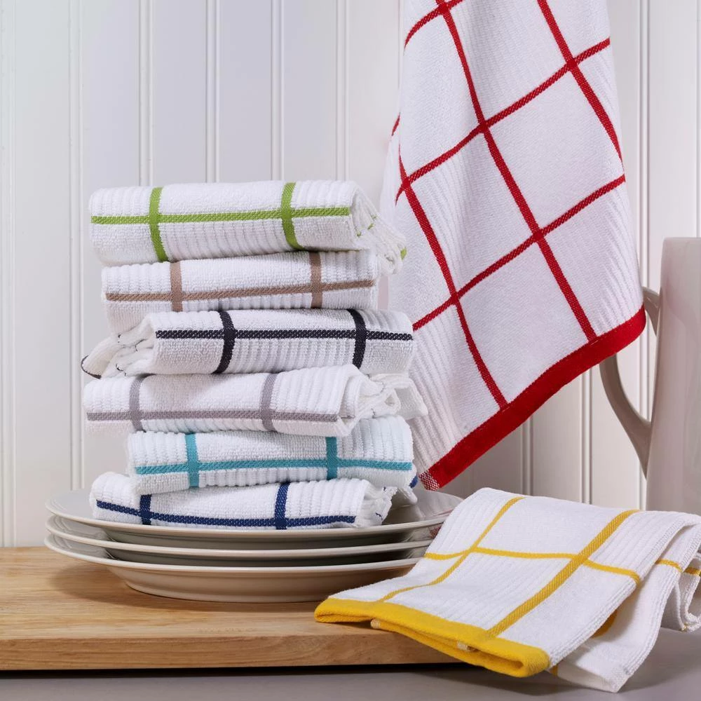 Green Plaid Solid and Check Parquet Woven Cotton Kitchen Towel (Set of 2) by T-fal 5 Green Plaid Solid and Check Parquet Woven Cotton Kitchen Towel (Set of 2) by T-fal - Image 3