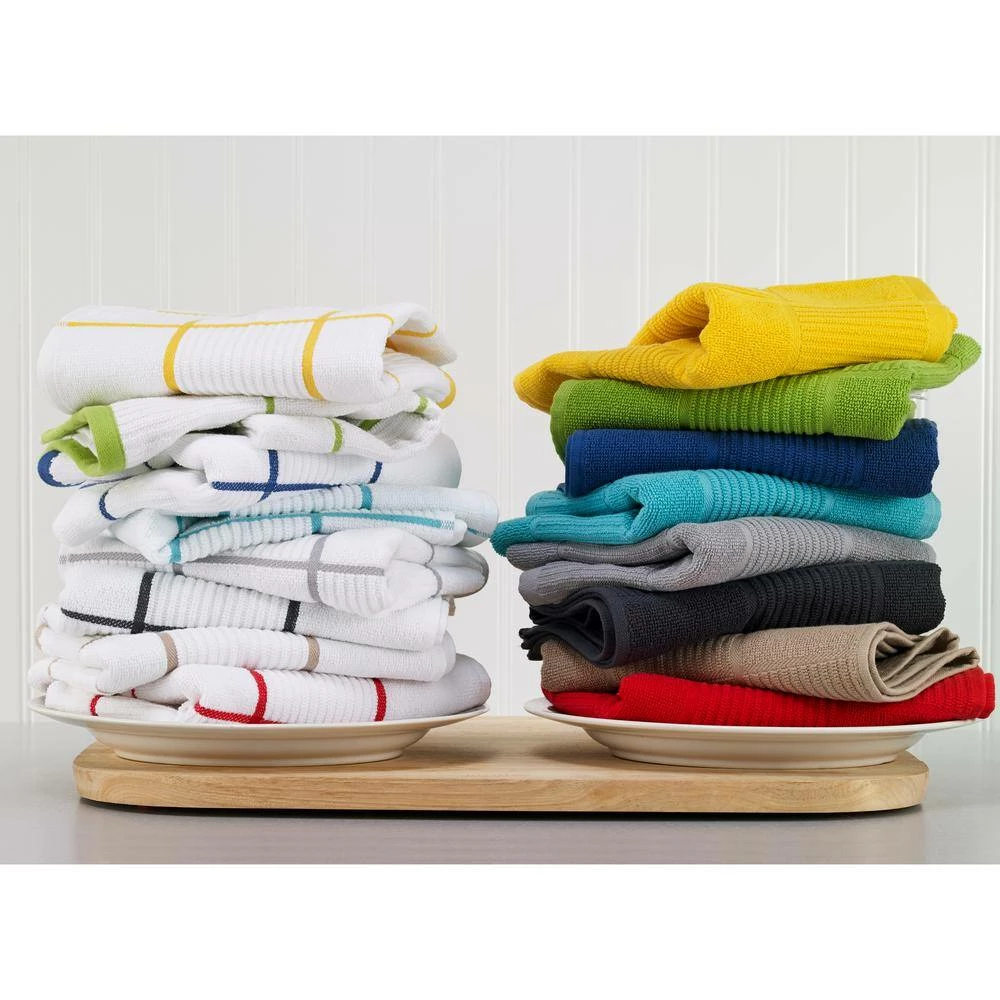 Green Plaid Solid and Check Parquet Woven Cotton Kitchen Towel (Set of 2) by T-fal 4 Green Plaid Solid and Check Parquet Woven Cotton Kitchen Towel (Set of 2) by T-fal - Image 2