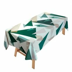 55 in. W x 106 in. L Green and White Geometric Vinyl Tablecloth by Hillstry