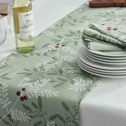 Holiday Berry Sprig 16 in. x 90 in. Green Cotton Table Runner by The Company Store -Table Linens Shop greens the company store table runners 83201b 16x108 green 40 1000