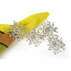 2 in. x 1.5 in. Snowflake Holiday Elegant Silver Jeweled Metal Napkin Rings (Set of 4) by Manor Luxe