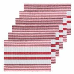 Ribbed Red&White Placemat, 13 in. x 19 in., Multi, Cotton, Set of 6 by C&F HOME