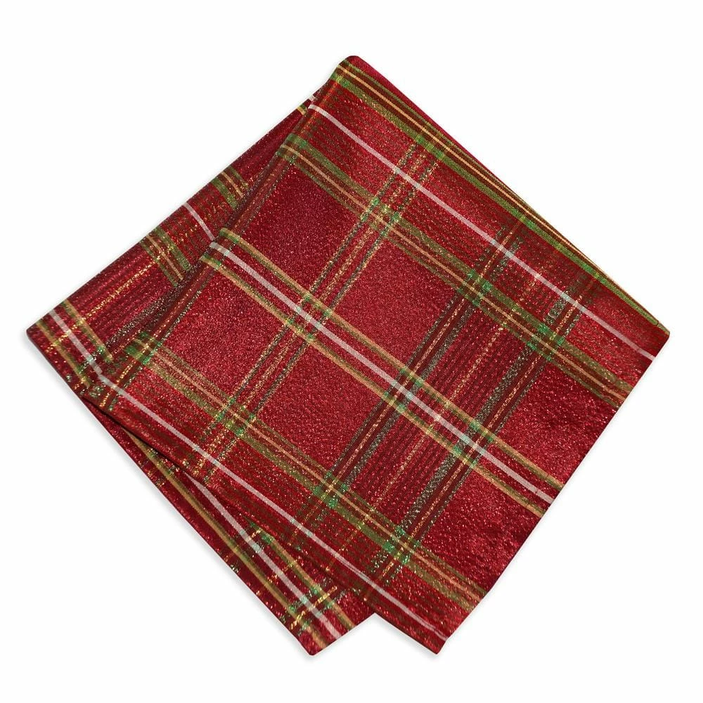 17 in. W x 17 in. L Shimmering Plaid Holiday Christmas Red/Green Napkins (Set of 4) by Elrene 5 17 in. W x 17 in. L Shimmering Plaid Holiday Christmas Red/Green Napkins (Set of 4) by Elrene - Image 3