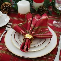 17 in. W x 17 in. L Shimmering Plaid Holiday Christmas Red/Green Napkins (Set of 4) by Elrene