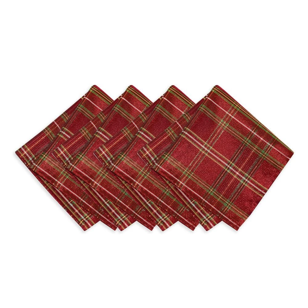 17 in. W x 17 in. L Shimmering Plaid Holiday Christmas Red/Green Napkins (Set of 4) by Elrene 4 17 in. W x 17 in. L Shimmering Plaid Holiday Christmas Red/Green Napkins (Set of 4) by Elrene - Image 2