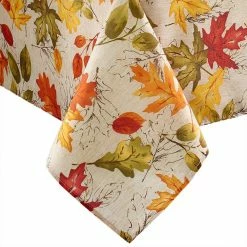 60 in. W x 120 in. L Multi Color Polyester Autumn Leaves Fall Printed Tablecloth by Elrene