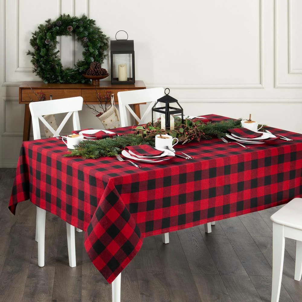 Farmhouse Living Holiday 60 in. W x 84 in. L Red and Black Buffalo Check Cotton Tablecloth by Elrene 4 Farmhouse Living Holiday 60 in. W x 84 in. L Red and Black Buffalo Check Cotton Tablecloth by Elrene - Image 2