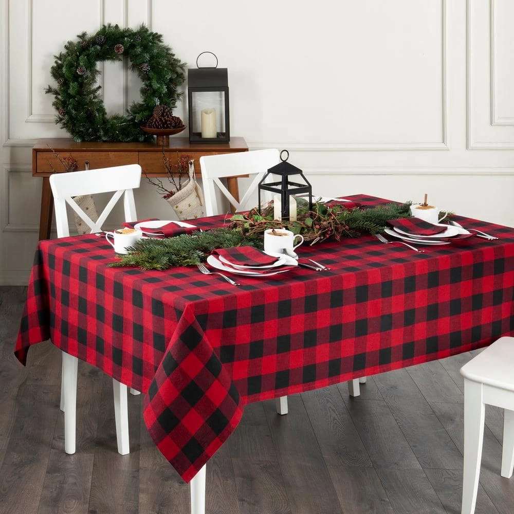 Farmhouse Living Holiday 60 in. W x 102 in. L Red and Black Buffalo Check Cotton Tablecloth by Elrene 4 Farmhouse Living Holiday 60 in. W x 102 in. L Red and Black Buffalo Check Cotton Tablecloth by Elrene - Image 2