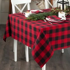 Farmhouse Living Holiday 70 in. Round Red and Black Buffalo Check Cotton Tablecloth by Elrene