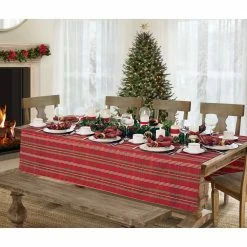 60 in. W x 120 in. L Red/Green Shimmering Plaid Holiday Christmas Tablecloth by Elrene