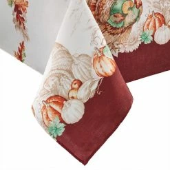 60 in. W x 120 in. L Multi Color Holiday Turkey Bordered Fall Tablecloth by Elrene