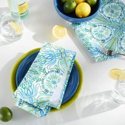 Greencove 19 in. x 19 in. Green/Blue Medallion Polyester Napkins (Set of 4) by Fiesta -Table Linens Shop multi fiesta cloth napkins napkin rings n4013823tdfi 54gn e1 1000