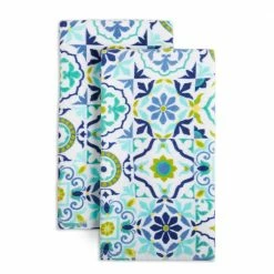 Worn Tiles Blue Multicolored Cotton Kitchen Towel Set (Set of 2) by Fiesta