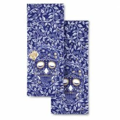 Skull and Vine Dark Blue/White Kitchen Towel Set by Fiesta