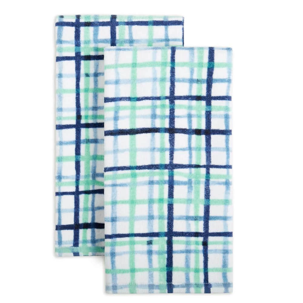 Watercolor Blue Plaid Cotton Kitchen Towel Set (Set of 2) by Fiesta 3 Watercolor Blue Plaid Cotton Kitchen Towel Set (Set of 2) by Fiesta