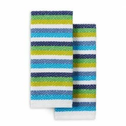 Diamonte Blue / Green / Yellow Striped Cotton Kitchen Towel (Set of 2) by Fiesta