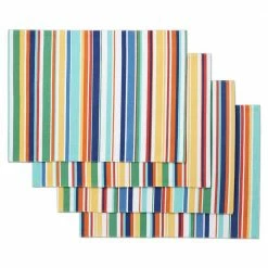Joplin Stripe 13 in. x 17.5 in. Blue and White Cotton Placemat (Set of 4) by Fiesta
