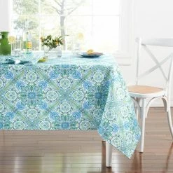 Greencove 60 in. x 84 in. Green/Blue Medallion Polyester Tablecloth (2-Pack) by Fiesta -Table Linens Shop multi fiesta tablecloths tc013823tnfia1 54gn 40 1000