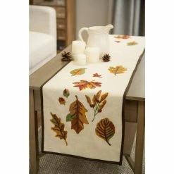 72 in. L Fall Embroidered Leaves Tabletop Runner by Glitzhome -Table Linens Shop multi glitzhome table runners 1211202518 31 1000