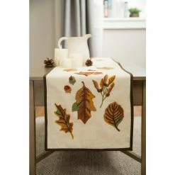 72 in. L Fall Embroidered Leaves Tabletop Runner by Glitzhome -Table Linens Shop multi glitzhome table runners 1211202518 d4 1000