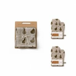 Amelia Beige and Olive Green Print Cotton Towels and Gloves (Set of 2) by HomeRoots