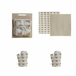 Amelia Gray and Yellow Print Cotton Towels and Gloves (Set of 2) by HomeRoots