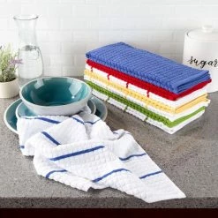 Multi-Color Waffle Weave Striped and Solid Color Cotton Kitchen Towel Set (8-Pieces) by Lavish Home -Table Linens Shop multi lavish home kitchen towels 69hd 006kt 31 1000