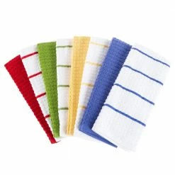 Multi-Color Waffle Weave Striped and Solid Color Cotton Kitchen Towel Set (8-Pieces) by Lavish Home