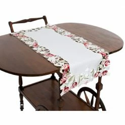 Lush Rosette 16 in. x 34 in. White Embroidered Cutwork Table Runner by Manor Luxe