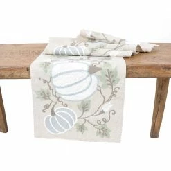 15 in. x 70 in. Harvest Pumpkins And Vines Crewel Embroidered Fall Table Runner, Natural by Manor Luxe