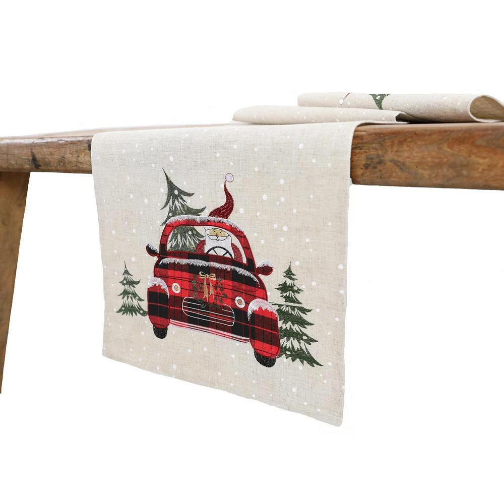 15 in. x 90 in. Santa Claus Riding On Car Christmas Table Runner, Natural by Manor Luxe 4 15 in. x 90 in. Santa Claus Riding On Car Christmas Table Runner, Natural by Manor Luxe - Image 2